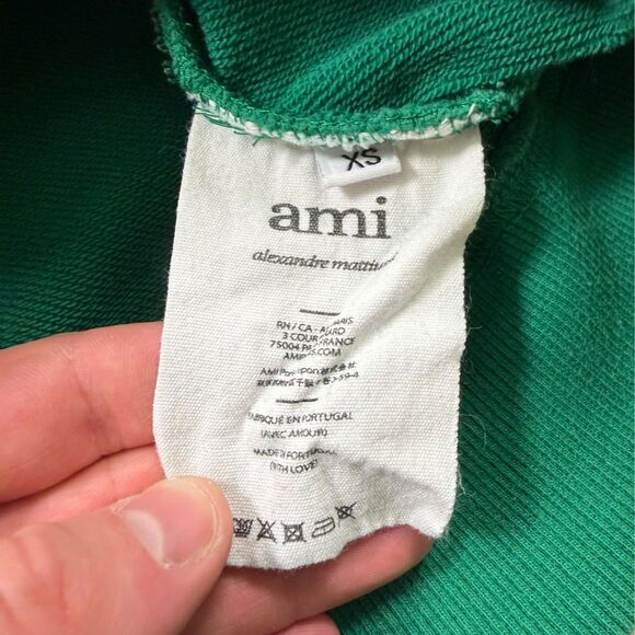 AMI Paris Alexandre Mattiussi Hoodie Green Ami de Coeur Logo XS Portugal - Picture 12 of 15